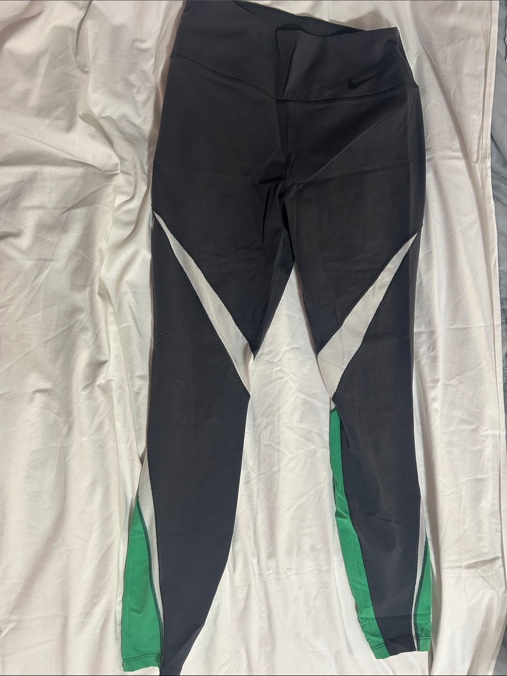 Nike Black Leggings with White and Green Panels